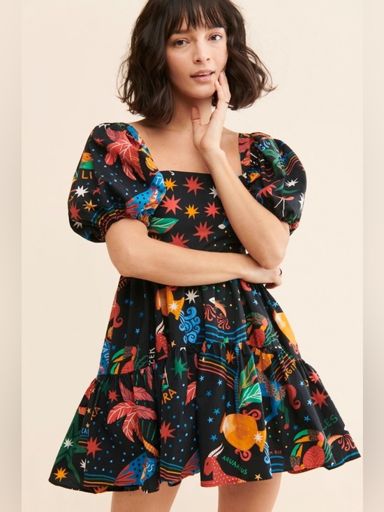 FARM Rio Dresses & Skirts - Farm Rio zodiac mini dress babydoll puff short sleeve colorful print